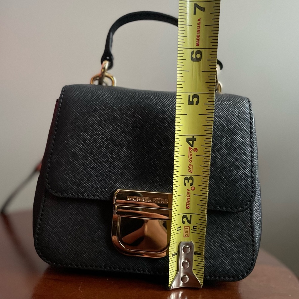 Michael Kors Bridgette Mini Crossbody Shoulder Bag Black Saffiano Leather Gold - Picture 8 of 12